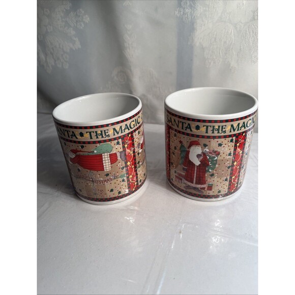 (2) Sakura Magic Of Santa Debbie Mumm Mugs Set Holiday Coffee Tea Cups Xmas Gift - Picture 2 of 7